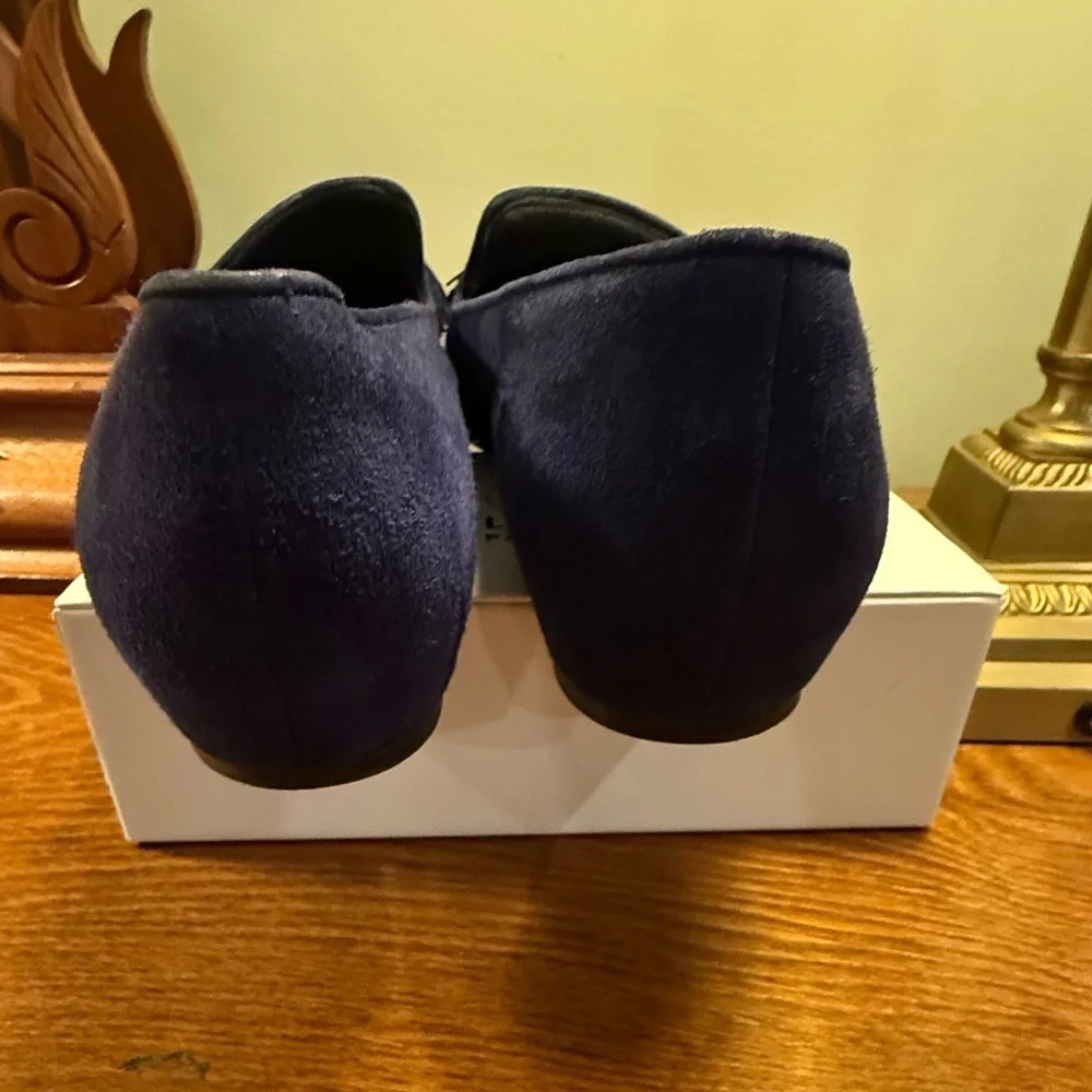 NWOT Stuart Weizmann blue black leather suede tassel loafers Size 9 - Picture 5 of 9